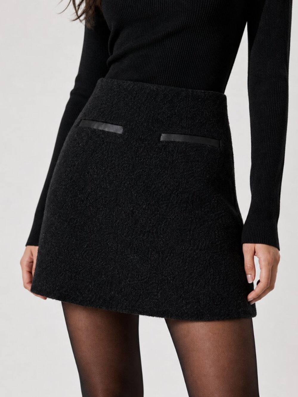 Theory Women's Textured Black A-Line Mini Skirt, 4